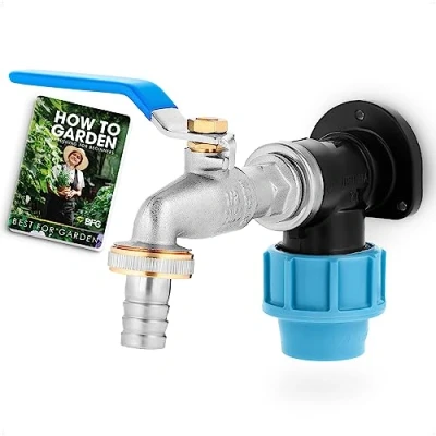 Imagen de BFG Grifo de Jardín, Kit Tubería Agua, 1/2&quot; BSP Entrada x 3/4&quot; Salida, MDPE Codo Hembra 20mm BSP, Accesorios para Mangueras Conector Manguera