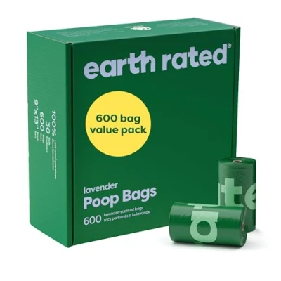 Imagen de Earth Rated Dog Poo Bags Value Pack, Leak Proof and Extra Thick Pet Waste for Big Small Dogs, Refill Rolls, Lavender Scented, 600 Count