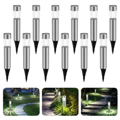 Imagen de Aigostar luces solares led exterior jardin, 12 Pack Luz solar IP44 Fría 6500K Acero Inoxidable lamparas jardin Para Terraza Césped Patio Pasillo H31.5cm