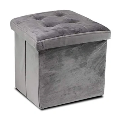 Imagen de GreaTool Taburete Plegable, Reposapiés Cuadrado, Puff Almacenaje Cuadrado con Tapa, 38 X 38CM Gris (Pack 1, Gris)
