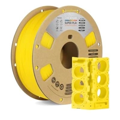 Imagen de OVERTURE Super PLA+ Filamento de 1,75 mm, Dureza Mejorada PLA Plus, Carrete Cartón, 1kg (2.2lbs), Precisión Dimensional +/ 0.02 mm(Amarillo)