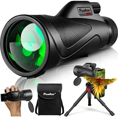 Imagen de Pankoo Monocular 12x60 Alta Potencia con Trípode, Adaptadores Portátiles y Soporte para Smartphone Observación Adultos Prismas BAK4 Lentes FMC de Definición