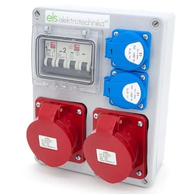 Imagen de ELS Elektrotechnika distribuidor de corriente para obras, pared Schuko, 2 x 230V + LS B16 y CEE 32A B32 cableado, interiores exteriores, talleres fábricas IP44