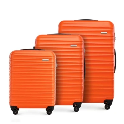 Imagen de WITTCHEN Maleta de Viaje Equipaje Mano Cabina ABS con 4 Ruedas giratorias Cerradura combinación Asa telescópica Groove Line Set 3 Maletas Naranja