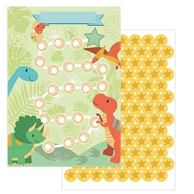 Imagen de Pack de 10 Tablas recompensas para niños Motivo: Dinosaurios con Pegatinas Estrellas motivar a los Hacer Las tareas, Deberes, lavarse Dientes Premiar Buenos hábitos