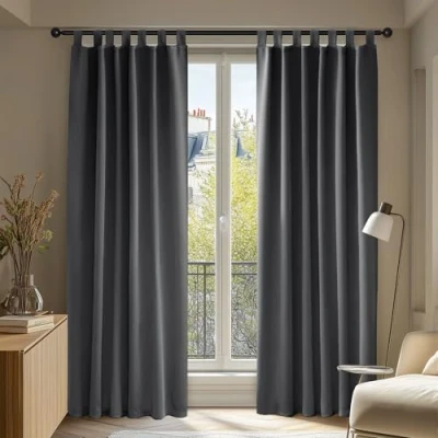 Imagen de Deconovo Cortinas Termicas Aislantes Dormitorio Moderno Decoración para Ventanas Habitacion Moderna con Trabillas 2 Paneles 140 x 175 cm Gris Oscuro