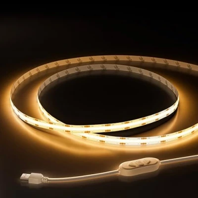 Imagen de OULARA Tira LED COB USB 5V Blanco Cálido 2700K 2m,Regulable 640ledes Flexible con Función de Memoria para iluminación Fondo TV,Dormitorio,Espejo