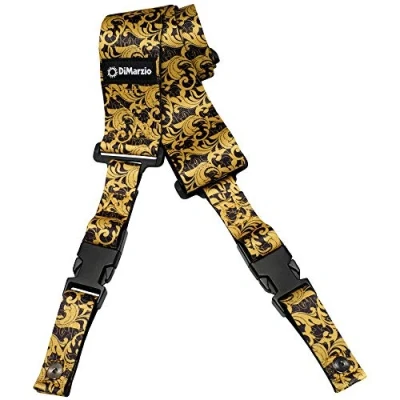 Imagen de DiMarzio® ClipLock® Steve Vai UtoPIA, correa de guitarra liberación rápida, 2 pulgadas, negro/dorado