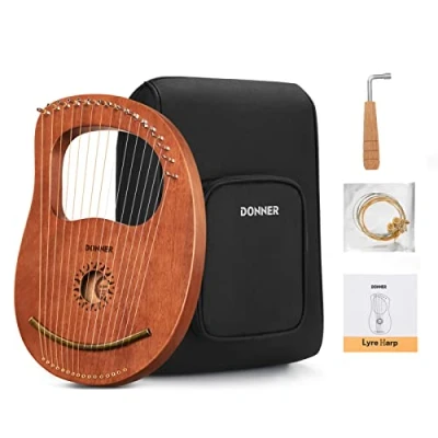Imagen de Donner Lyre Harp 16 Cuerdas Sillín de metal caoba, estilo la antigua Grecia con llave afinación y bolsa negra, DLH 003