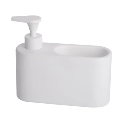 Imagen de Kook Time Dispensador jabón Cocina Blanco Mate jabonera con Guarda estropajos Fregadero Apto para o como dosificador baño Esponja Cerámica Blanca 18 x 6 15.8 cm.