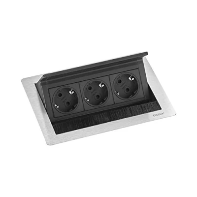 Imagen de Schulte Evoline Flip Top Push S 3 x Schuko Acero Inoxidable, 1 Pieza, 1593 7010 1700