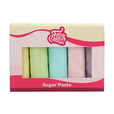 Imagen de FunCakes Paquete múltiple de fondant : fácil usar, liso, flexible, suave y maleable, para decorar tartas, halal, kosher sin gluten. 5 colores pastel, 100 g