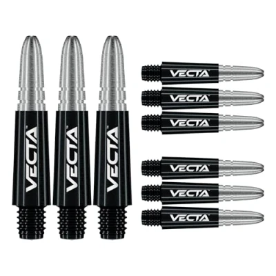 Imagen de WINMAU Vecta dardos de policarbonato Vecta, 1 juego por paquete (3 ejes en total), accesorios profesionales para dardos, cañas cortas negras y plateadas