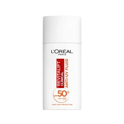 Imagen de L&#039;Oréal Paris Cuidado facial con SPF 50+ y vitamina C antioxidante, fluido anti UV para todos los tipos de piel, contra primeros signos del envejecimiento, Revitalift Clinical, 1 x 50 ml gotas