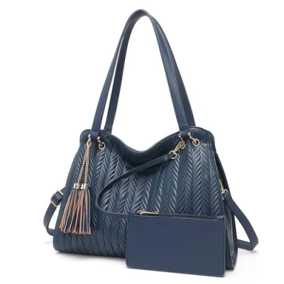 Imagen de Miss Lulu Bolsos de Mujer Hobo, Bolso Bandolera Polipiel PU Grande Tote Elegante, Hombro Shopper con Múltiples Bolsillos, Casual Carteras 2pcs