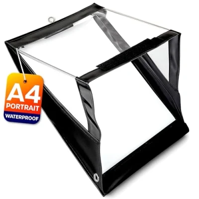 Imagen de volila Tablero de Escritura Impermeable (33,6 x 25,6cm) Carpeta con Pinza A4 en Verticale Pantalla PVC Transparente, Cubierta para Portadocumentos la Lluvia