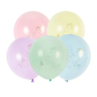 Imagen de Talking Tables Paquete de 12 Globos Pastel Decoraciones Fiesta Hadas para cumpleaños niños, día la Madre, jardín Hecho látex con diseño Impreso y Cinta adjuntar Aire o Helio,