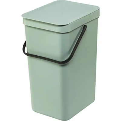 Imagen de Brabantia Cubo de basura Sort &amp; Go 16L Papelera Reciclaje Mediana Tapa en Posición Abierta Fácil Limpiar para Debajo la Cocina o Montado Pared Jade Green 22 x 28 40 cm