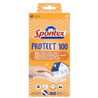Imagen de Spontex guanti monouso protect 100, in vinile, ipoallergenici, senza polvere e lattice, confezione da 100 pezzi, taglia m