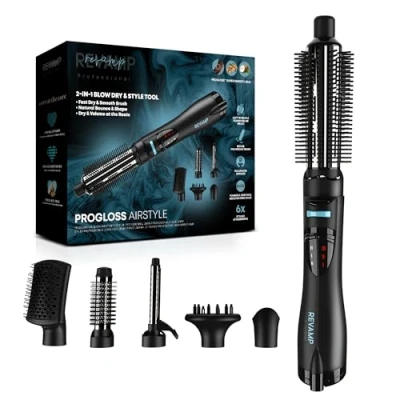 Imagen de REVAMP Progloss Airstyle Cebillo 5 en 1 Air Shaping para Crear Numerosos Aspectos, Volumen, Rizos, Ondas o Suavizado, Ionizador, Suavizantes, 3 Niveles de Temperatura, 2 Velocidades
