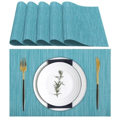 Imagen de Lumaca Manteles Individuales Lavables, Juego de 6 Salvamanteles (70% PVC, 30% Poliéster), Resistentes al Calor, Antideslizantes, para Mesa Cocina y Restaurantes,Azul Claro