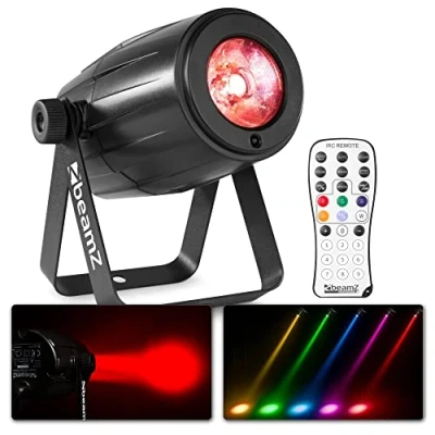 Imagen de BeamZ PS12W Spot, foco LED Pin Spot de 12 W RGBW con mando a distancia, Spotlight, 9 puntos intensidad, lente angulo 5º, función estrobo, para bola discoteca, 2900 Lux @1m