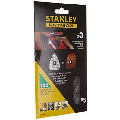 Imagen de STANLEY STA39097 XJ 3 hojas de lija malla 1/4 (115x14mm) para multilijadoras, con velcro. Grano 80