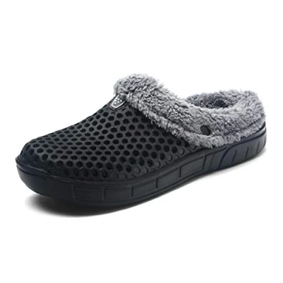 Imagen de Hombres Mujer Invierno Calentar Zapatillas Zuecos Ponerse Jardín Pelaje Forrado Zapatilla Zapatos Negro 37 EU