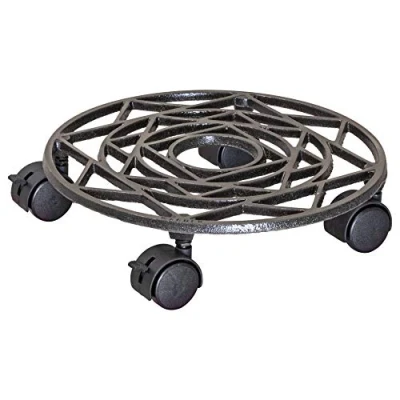 Imagen de Wagner Soporte con Ruedas para Plantas Antik Ø 29 x 6,5 cm I machetas de Exterior + Interior Bade Hierro Fundido, níquel Mate, 2 Frenos Capacidad Carga 50 kg 20092101