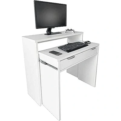 Imagen de Duérmete Online Blanco, Mesa de Escritorio Totalmente Extensible, Mesas para Ordenador, Color, Práctica y Funcional, Madera, 90 x 33/64 73/86,5 cm
