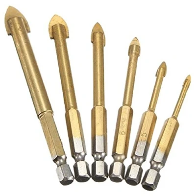 Imagen de NUZAMAS Juego de 6 brocas vidrio con revestimiento titanio vástago hexagonal 1/4 pulgadas para azulejos cerámica, espejo mármol y vidrio, 4 mm, 5 8 10 12 mm