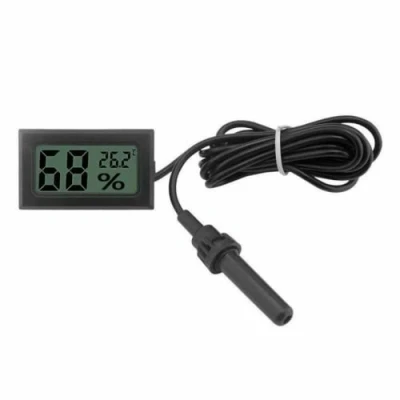 Imagen de Fasizi Termómetro higrómetro digital LCD integrado 2 en 1 con externo para incubadora de reptiles, acuarios, aves corral, color negro