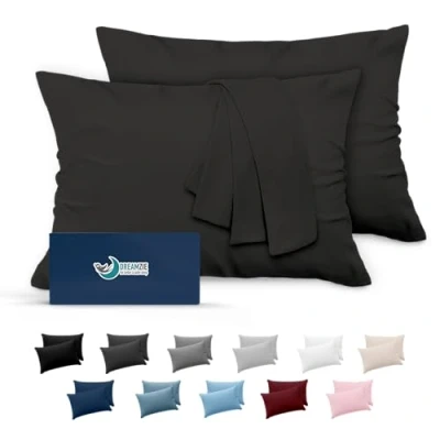 Imagen de Dreamzie Fundas de Almohada (Juego 2) para Las Almohadas 40 x 80 cm, Gris Oscuro, Microfibra (100% Poliéster) Cojines Calidad con una Suavidad Incomparable