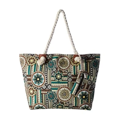 Imagen de DonDon Bolso de playa grande impermeable con cremallera Folklore