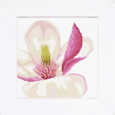 Imagen de Lanarte Zählmusterpackung Magnolienblüte Kit de Punto Cruz, Algodón, Blanc, 20.0 x 0.30 cm