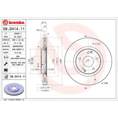 Imagen de BREMBO 09.D414.11 Disco de freno 298 23 5 ventilación interna revestido altamente carbonizado con tornillos SSANGYONG: Tivoli SUV, XLV SUV