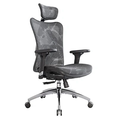 Imagen de SIHOO Silla de Oficina Ergonómica, Escritorio, Respaldo Alto, Transpirable, Malla, con Reposabrazos 3D y Soporte Lumbar Ajustables(Gris)