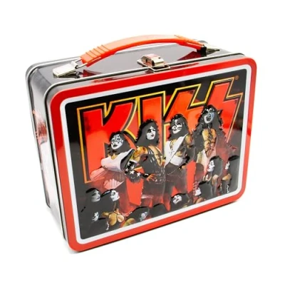 Imagen de AQUARIUS KISS Fun Box Caja de almacenamiento lata resistente con mango plástico y cubierta frontal en relieve, producto oficial regalos coleccionables para niños, adolescentes