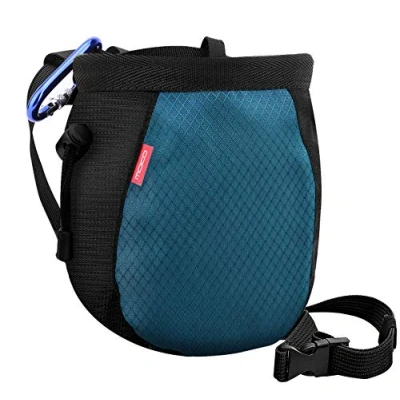 Imagen de MoKo Bolsillo de Tiza con Cinturón Ajustable y Mosquetón Cordón para Deportes, Bolsa Magnesio al Aire Libre Escalada en Roca, Levantamiento Pesas, Gimnasia Negro + Azul Oscuro