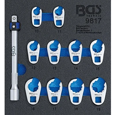 Imagen de BGS 9817 Bandeja para carro 1/6: Juego de llaves boca hexagonal abierta (crowfoot) 10 mm (3/8&quot;) 19 11 piezas