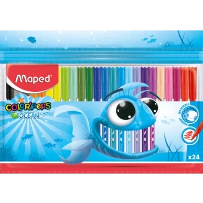 Imagen de Maped Rotuladores de Colores para Niños Color&#039;s Peps Ocean&#039;s 24 con Punta Media Tinta Lavable Ideal Dibujar y Colorear Variedad