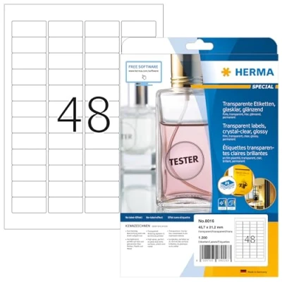 Imagen de Herma 8016 Pack de 1200 etiquetas, 45.7 x 21.2 mm, transparente