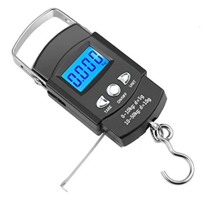 Imagen de báscula de equipaje, 50 kg, equipaje pesca digital, gancho para colgar postal, electrónica, portátil, maletas viaje, pesas con pantalla LCD viajes al aire libre, hogar