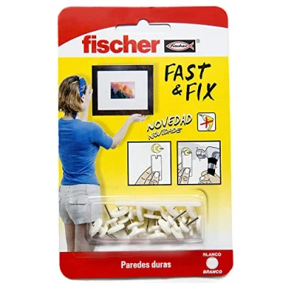 Imagen de fischer Colgador Basico Especial Cuadros, colgar cuadros pared, fotos, fija sin agujeros, Blanco, Blister de 12 Uds, No aplica