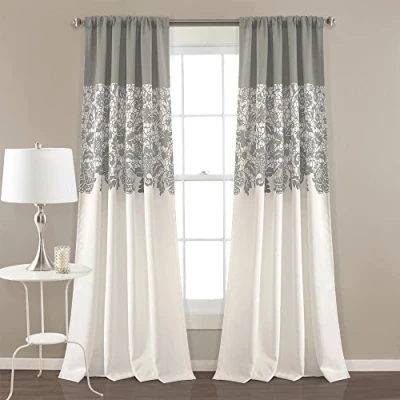 Imagen de Lush Decor Jardín fincal Juego de Cortinas Estampadas para oscurecer la habitación, Sala Estar, Comedor, Dormitorio (par), Poliéster, Gris, 84 in x 52