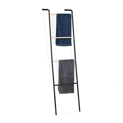 Imagen de Relaxdays Toallero Escalera, 4 Barras, Soporte Toallas de Pie, Colgador Ropa, Metal, 1 Ud, 160x40x26 cm, Negro, Hierro