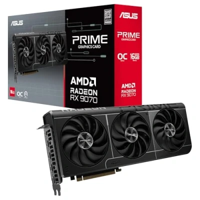 Imagen de ASUS Prime Radeon RX 9070 OC Edition, Tarjeta gráfica (PCIe 5.0, HDMI/DP 2.1, diseño de 2,5 Ranuras, Ventiladores axial Tech, rodamientos Ventilador Doble Bola, BIOS Doble, GPU Guard)