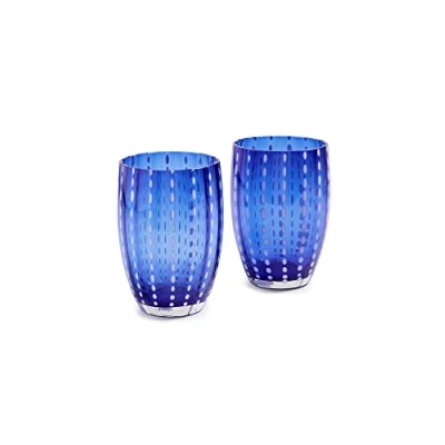 Imagen de Zafferano Perle Vaso Tumbler Hecho a Mano de Vidrio Color Transparente, cl 32 h 109mm d 71mm, Juego 6 Piezas Azul