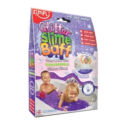 Imagen de Glitter Slime Baff Purple de Zimpli Kids, 1 baño o 4 usos lúdicos, convierte mágicamente el agua en baba pegajosa y brillante, juguete educativo para baño, regalo cumpleaños niños