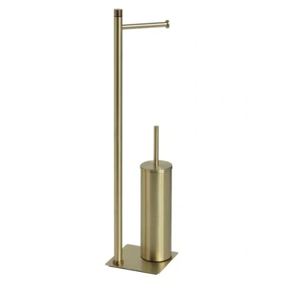 Imagen de GEDY Soporte para Rollo y escobilla WC Seúl, Juego de baño Acero Inoxidable Cromall, Dorado, 63 x 14 cm